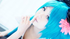 Woman Japanese mine Chinese asians blue hair artwork