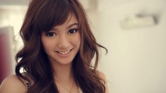 Woman Japanese pendant faces asians long hair brown eyes 