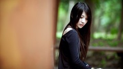 Woman Japanese sitting asians long hair black hair