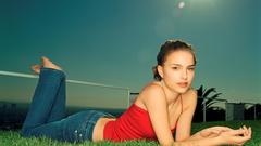 Woman jeans Actress grass