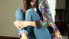 Woman jeans Actress victoria justice smiling barefoot brunettes 