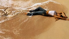 Woman jeans Beaches blondes lying down