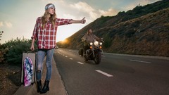 Woman jeans biker beard funny suitcase shirts blondes 