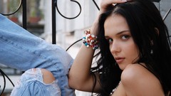 Woman jeans black hair ukrainian Katie Fey