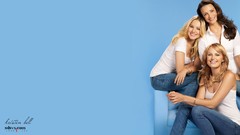 Woman jeans blue background Kristen Bell blondes models