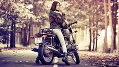 Woman jeans BMW asians models Leather Jacket motorbikes