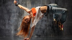 Woman jeans breakdancing