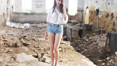 Woman jeans brunettes models