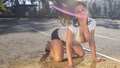 Woman jeans brunettes models cleavage boobs huge boobs Wendy 