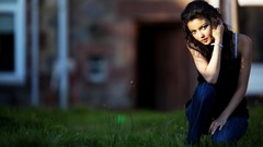 Woman jeans grass depth