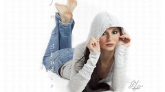 Woman jeans green eyes brunettes models portraits amanda