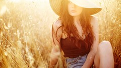 Woman jeans hats sunlight corset brunettes Taylor McCutchan