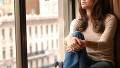 Woman jeans Jumper Angelina Jolie sitting Actress long hair 