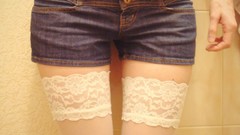 Woman jeans lace legs stockings body parts