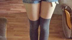 Woman jeans legs knee socks jeans panties