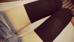 Woman jeans legs stockings black stockings body parts