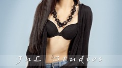 Woman jeans lingerie green eyes brunettes models portraits 