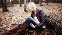 Woman jeans outdoors blondes smiling