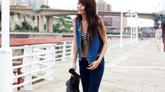 Woman jeans smiling brunettes models Taylor Penshorn