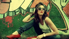 Woman jeans sunglasses models