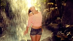 Woman jeans wet hair denim shorts