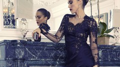 Woman Jessica Alba Actress brunettes black dress mirrors