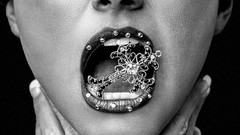 Woman Jewelry faces masks open mouth grayscale manipulation