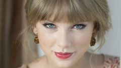 Woman juice dress earrings blondes taylor swift smiling blue 