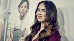 Woman juice Megan Fox red dress blue eyes brunettes