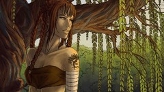 Woman jungle long hair brunettes bra