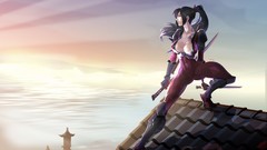 Woman Katana blade rooftops