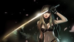 Woman Katana fighter Characters Swords blondes tattoos bra 