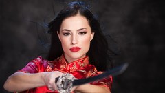 Woman Katana kimono Swords brunettes models