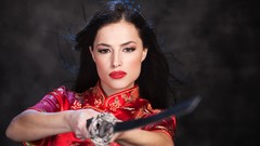 Woman Katana lips brunettes girls with swords