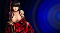 Woman Katana samurai kimono anime girls yellow eyes ecchi 