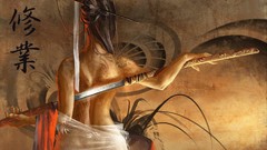 Woman Katana samurai Swords asians tattoos kanji artwork naked 