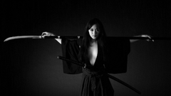 Woman Katana weapons open