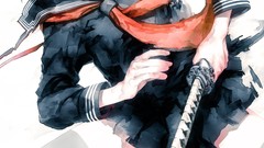 Woman Katana white background white hair red eyes skirts anime 