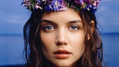 Woman Katie Holmes faces Actress brunettes flower in hair