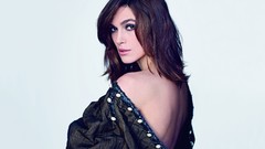 Woman Keira Knightley Actress brunettes looking back backless 