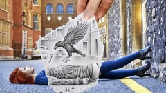 Woman keys crows redheads artwork