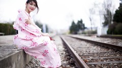 Woman kimono asians models Korean Han Seo Young