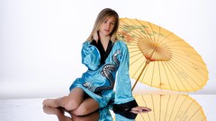 Woman kimono reflections brunettes mirrors