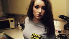 Woman kitchen toaster brunettes