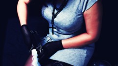 Woman Knives kneeling