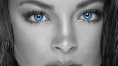 Woman Kristin Kreuk faces blue eyes selective coloring
