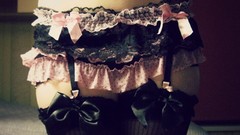 Woman lace bows stockings lingerie garter belts black stockings 