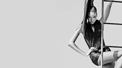 Woman ladder hairstyle fashion models ponytails grayscale hands 