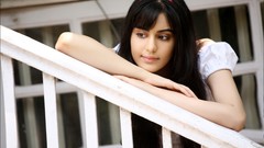 Woman ladder thinking brunettes Adah Sharma
