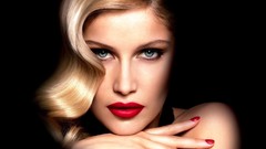Woman Laetitia Casta blondes green eyes red lipstick 